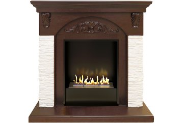 Биокамин в портале Firezo Портал Bern Сланец мелкий белый Темный дуб, стандарт