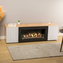 Тумба под ТВ с биокамином SteelHeat LIVORNO IMPULSE 140 см (корпус дуб Вотан / фасады белый)