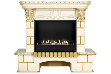 Биокамин в портале Firezo Pierre luxe Шампань слоновая кость с патиной, стандарт